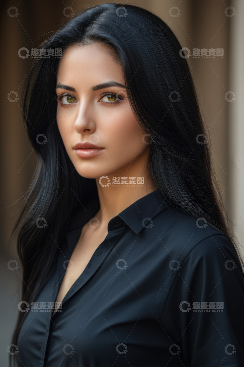 高清大图下载【趣麦麦图】黑衣长发女子肖像