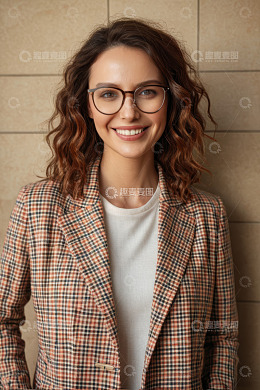戴眼镜微笑的女性肖像