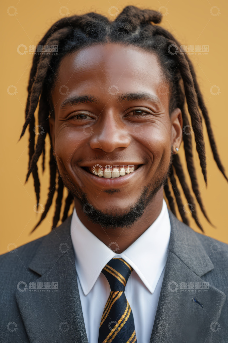 高清大图下载【趣麦麦图】穿着西装微笑的非洲裔男子
