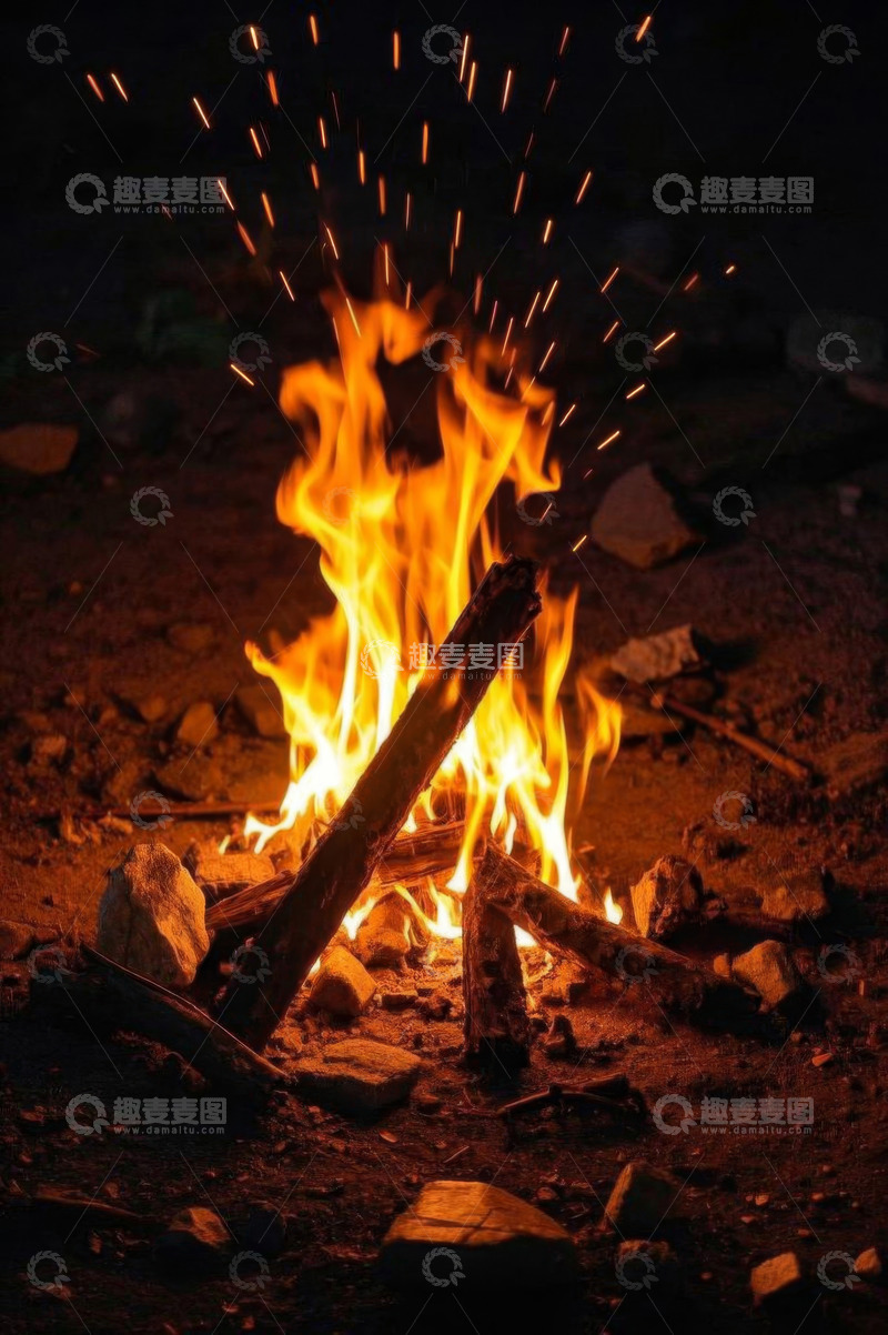 高清大图下载【趣麦麦图】户外篝火燃烧场景