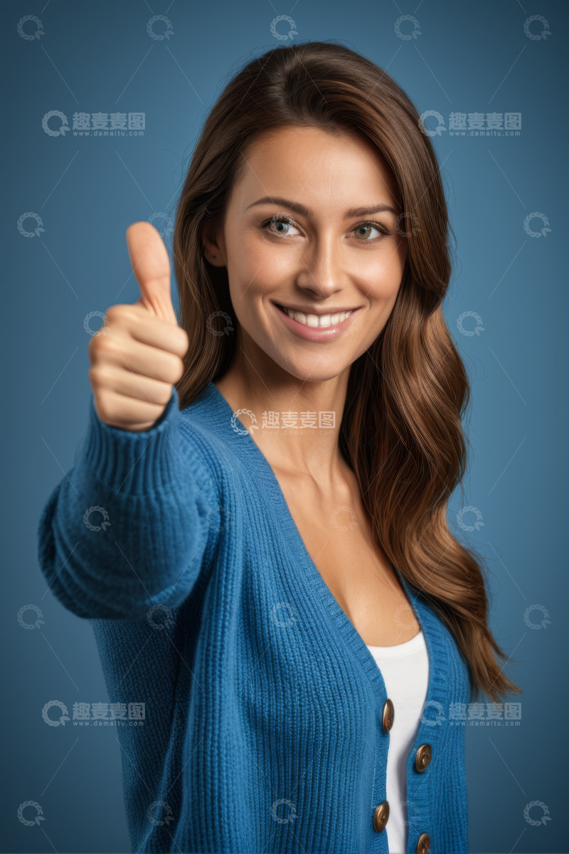 高清大图下载【趣麦麦图】微笑女子竖大拇指特写