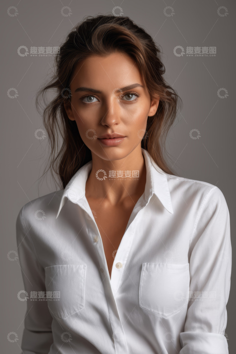 高清大图下载【趣麦麦图】穿白衬衫的年轻女性肖像