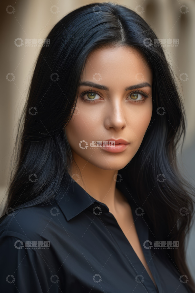 高清大图下载【趣麦麦图】美丽长发女子职业装肖像