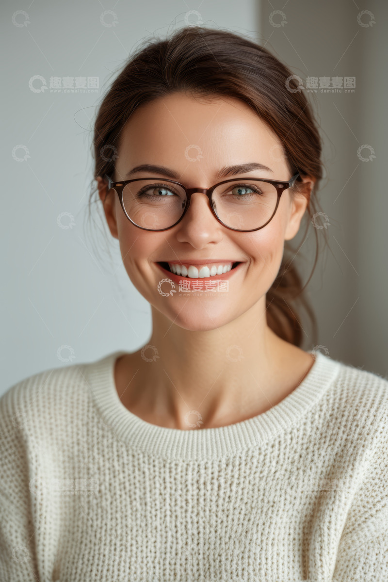 高清大图下载【趣麦麦图】戴眼镜微笑女性肖像