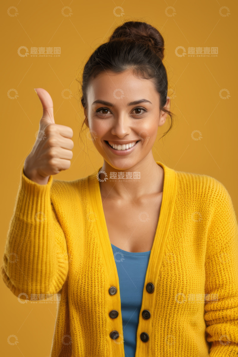 高清大图下载【趣麦麦图】微笑女人竖大拇指特写