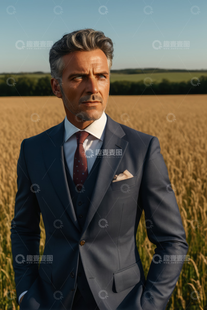 高清大图下载【趣麦麦图】田野中穿西装的成熟男性