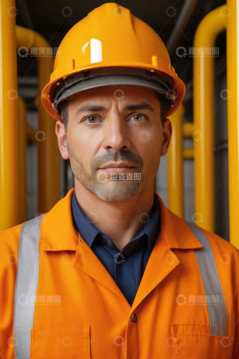 高清大图下载【趣麦麦图】身穿工装戴安全帽的男性工人