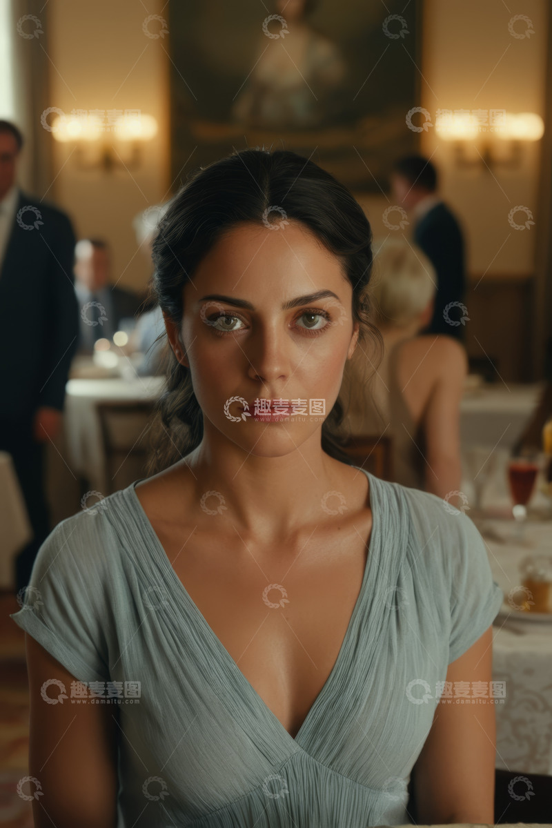 高清大图下载【趣麦麦图】餐厅中女性正面特写
