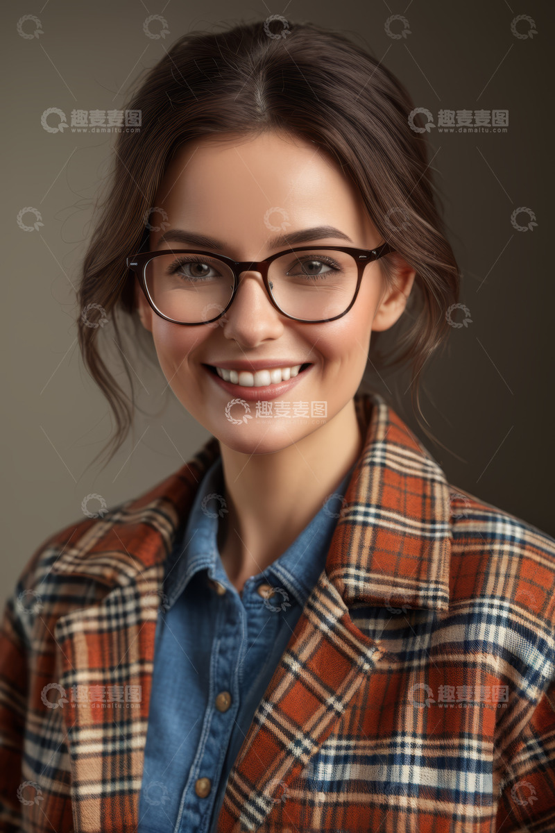 高清大图下载【趣麦麦图】戴眼镜微笑的时尚女性肖像