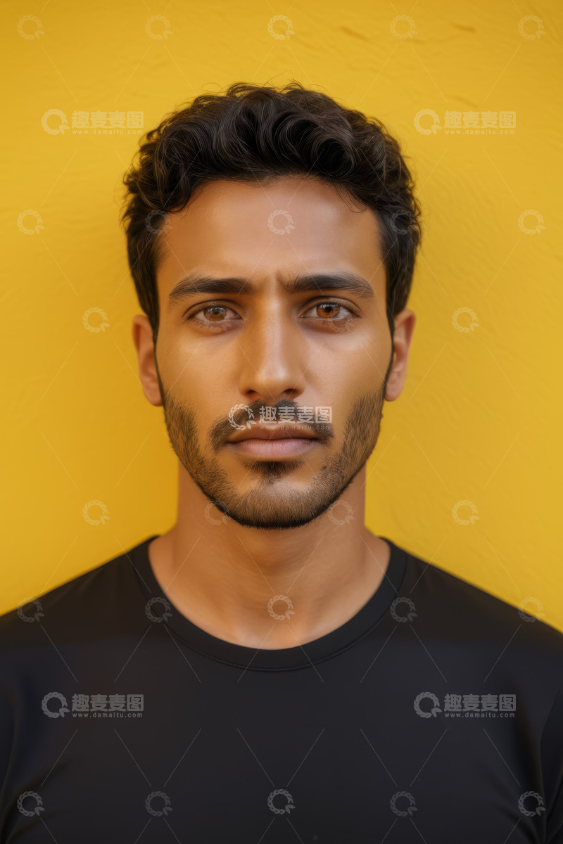 高清大图下载【趣麦麦图】黄墙前年轻男子肖像