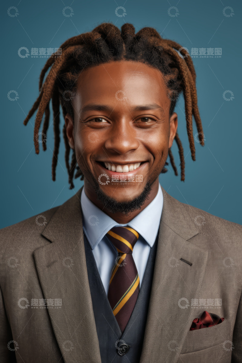 高清大图下载【趣麦麦图】穿着西装微笑的非洲裔男子