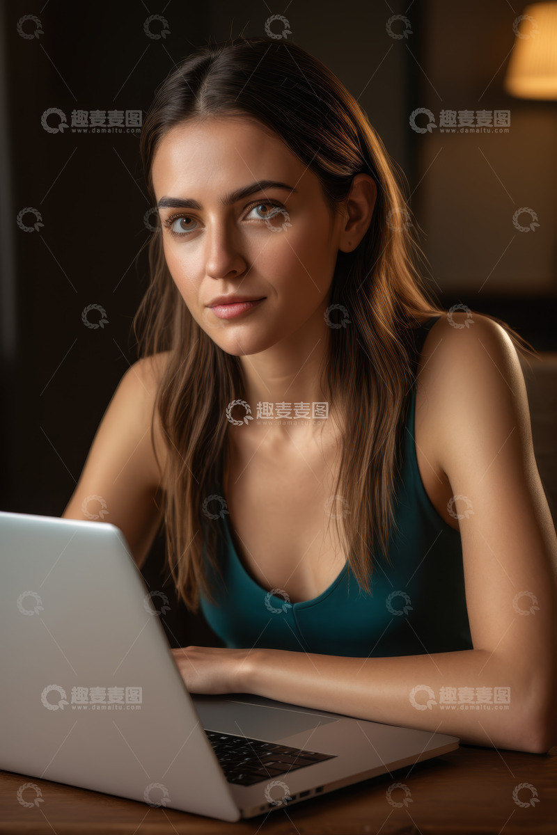 高清大图下载【趣麦麦图】年轻女性使用笔记本电脑场景