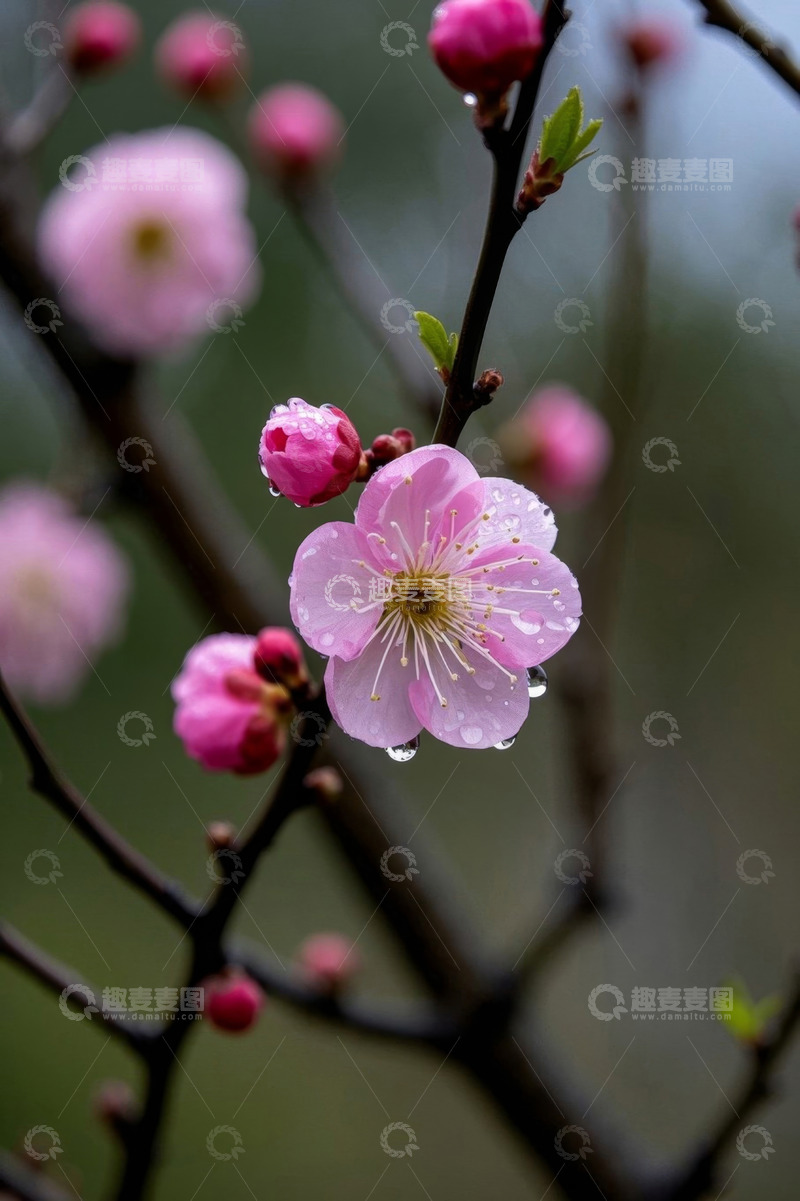 高清大图下载【趣麦麦图】带水珠的粉色梅花特写