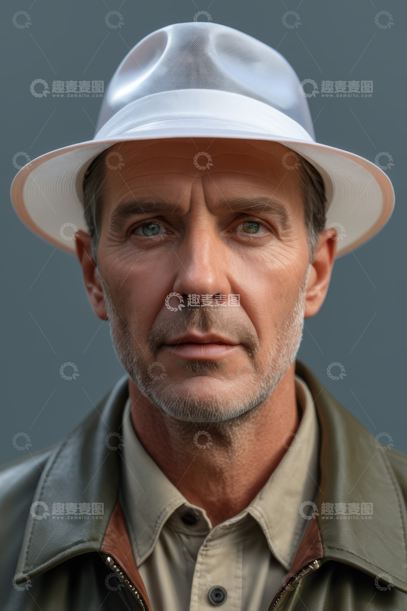 高清大图下载【趣麦麦图】戴白帽男士的特写肖像