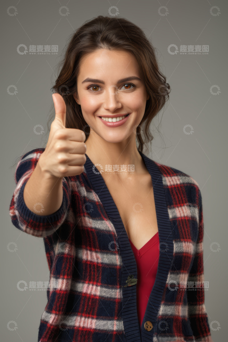 高清大图下载【趣麦麦图】微笑女人竖大拇指肖像