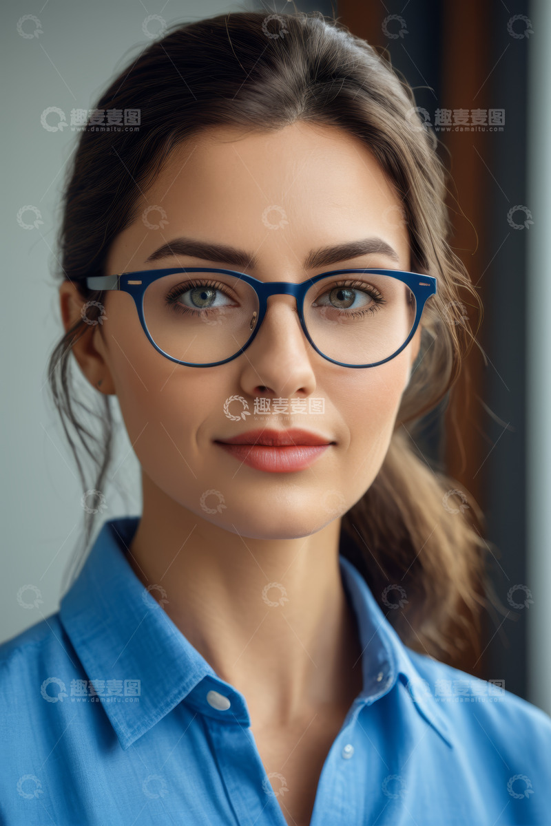 高清大图下载【趣麦麦图】戴眼镜微笑女人肖像