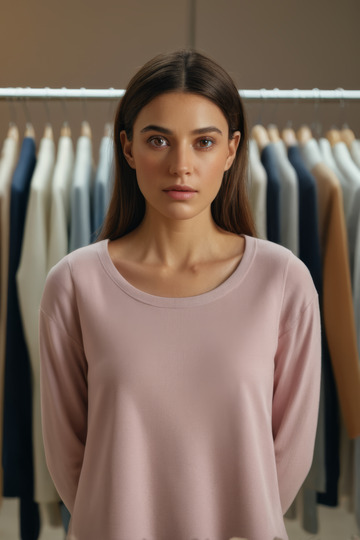 年轻女性在服装店展示服装