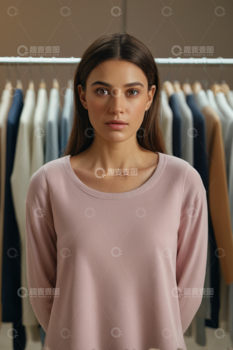 高清大图下载【趣麦麦图】年轻女性在服装店展示服装
