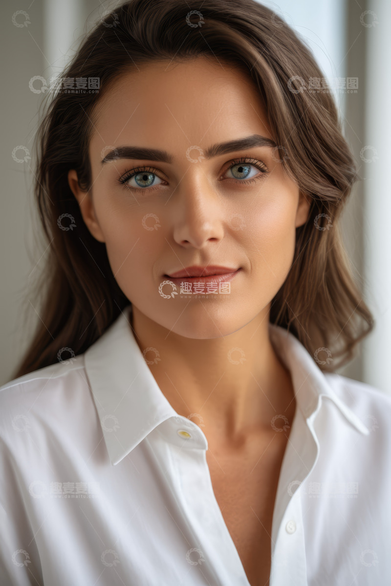 高清大图下载【趣麦麦图】身着白衬衫的年轻女性肖像