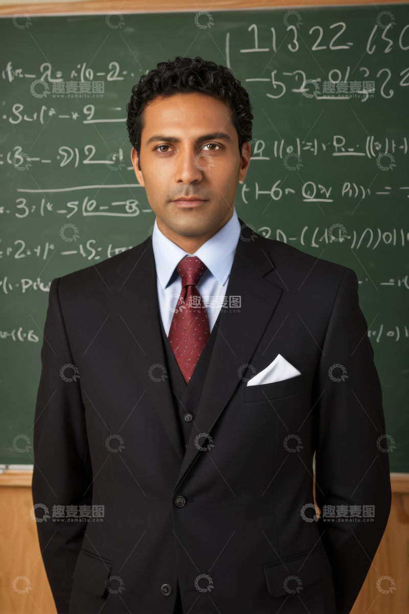 高清大图下载【趣麦麦图】身着西装的男性站在黑板前