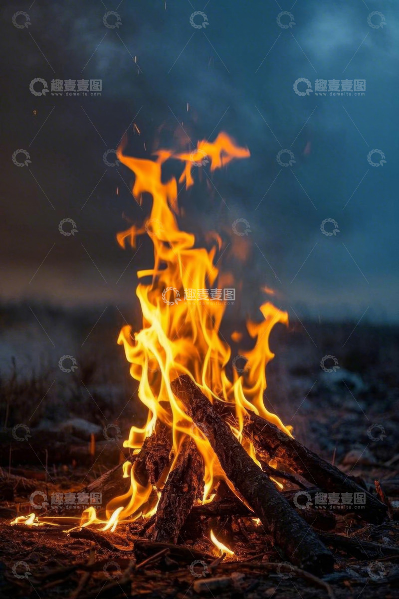 高清大图下载【趣麦麦图】户外燃烧的篝火场景