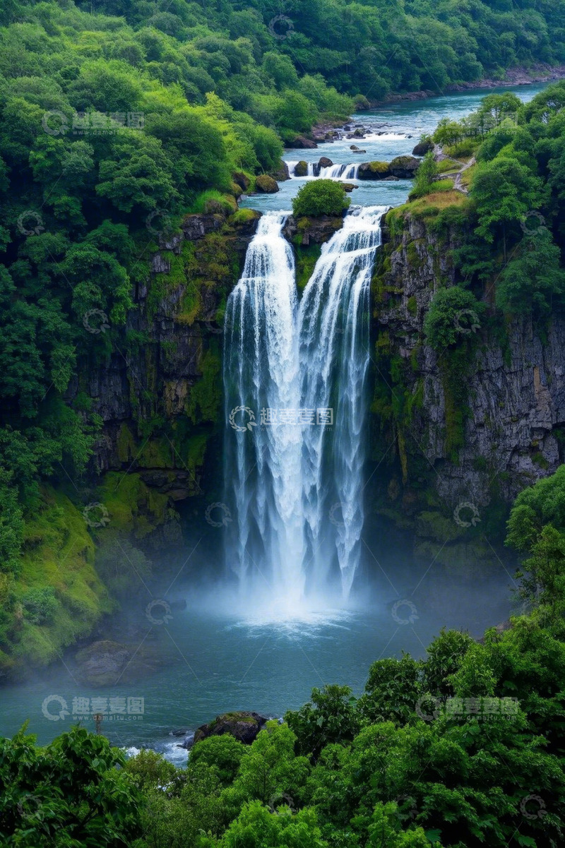 高清大图下载【趣麦麦图】自然景观中的瀑布与绿植