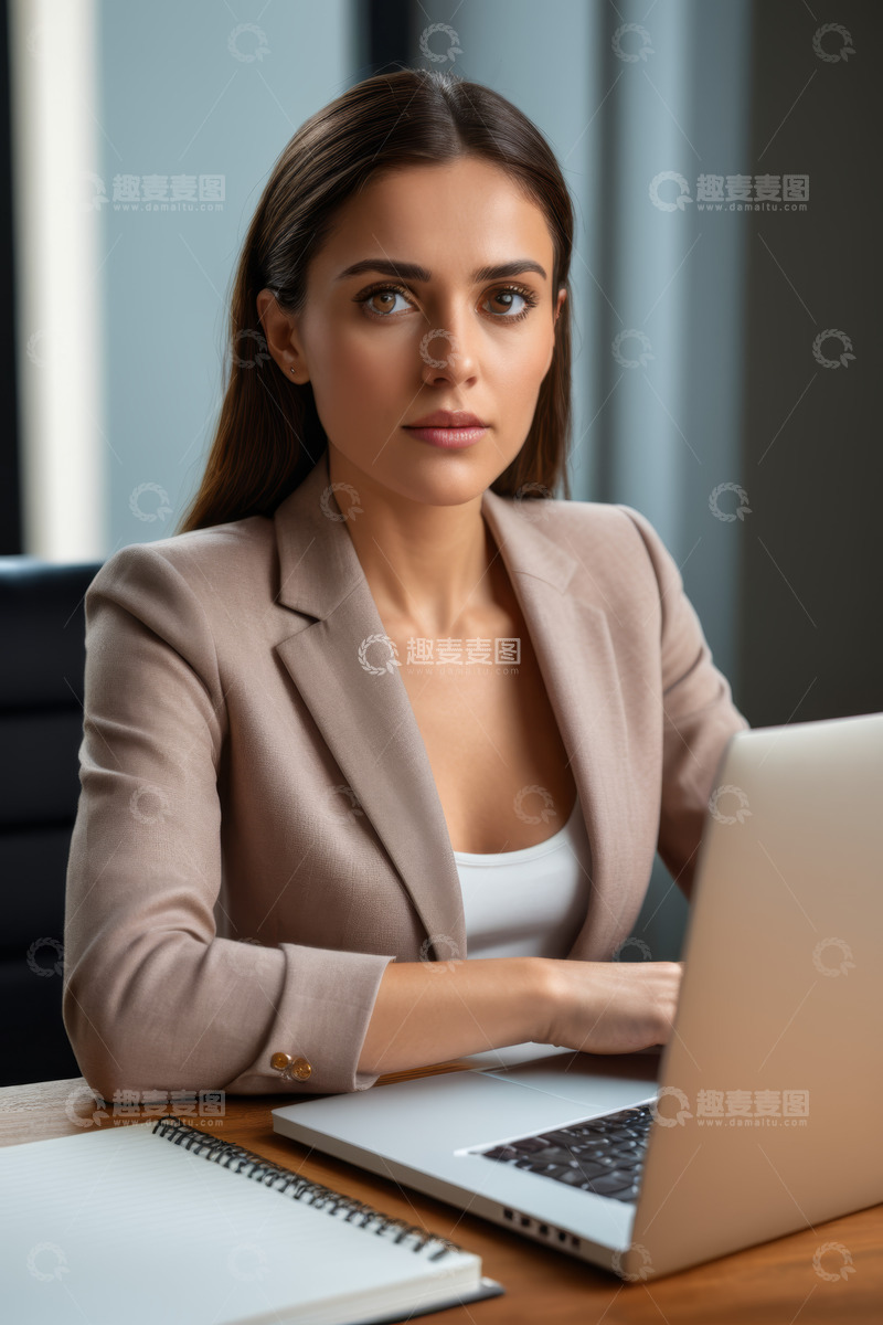 高清大图下载【趣麦麦图】办公女性专注使用笔记本电脑