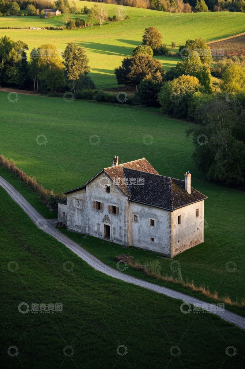 高清大图下载【趣麦麦图】乡村田野中的独栋老房子