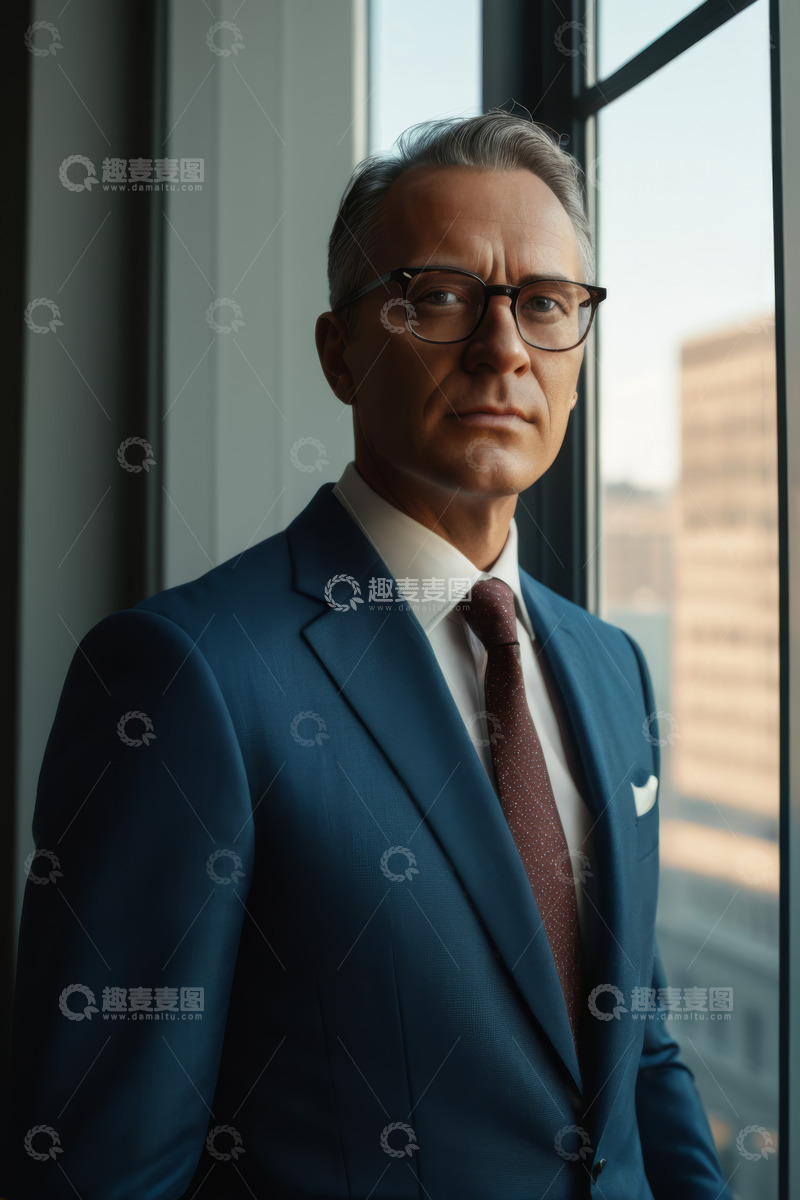 高清大图下载【趣麦麦图】身着西装的成熟男士窗边肖像