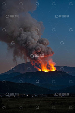 夜晚火山喷发场景