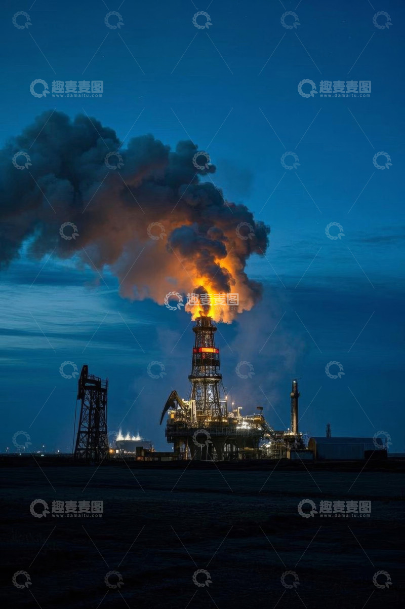 高清大图下载【趣麦麦图】石油钻井平台夜景