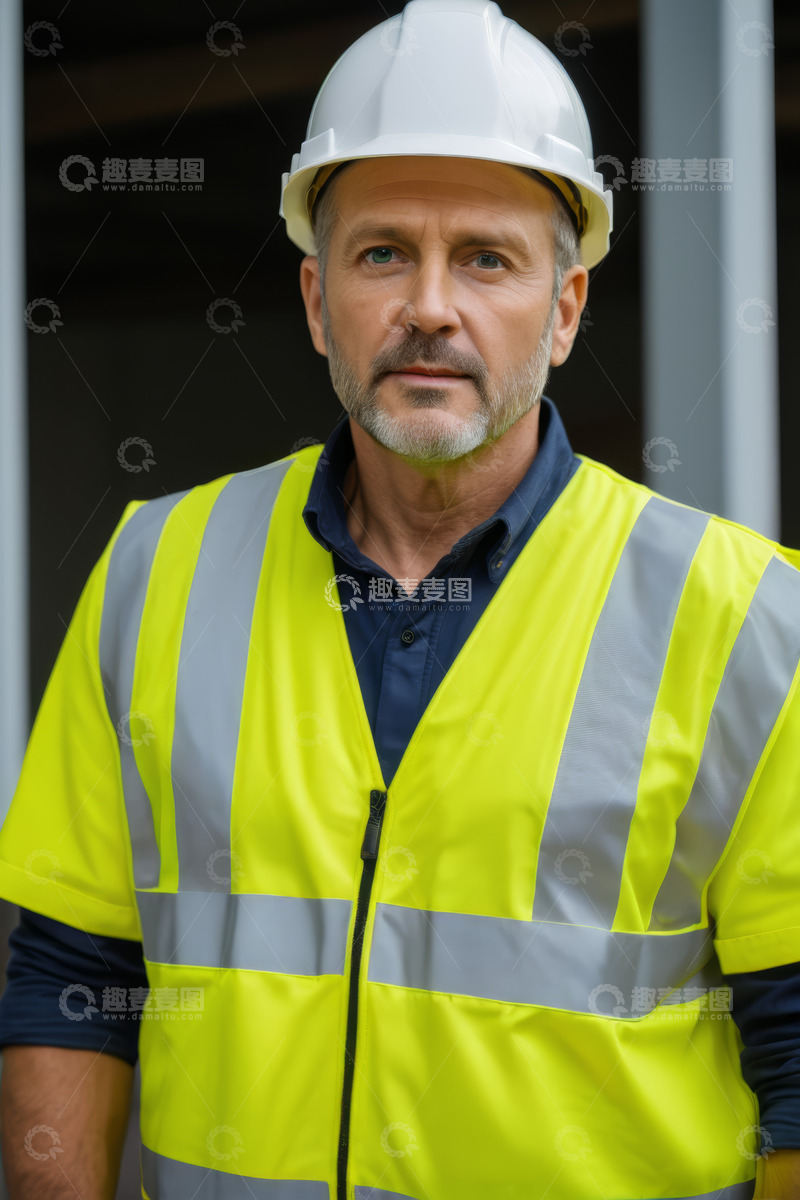 高清大图下载【趣麦麦图】戴安全帽穿反光背心的男性