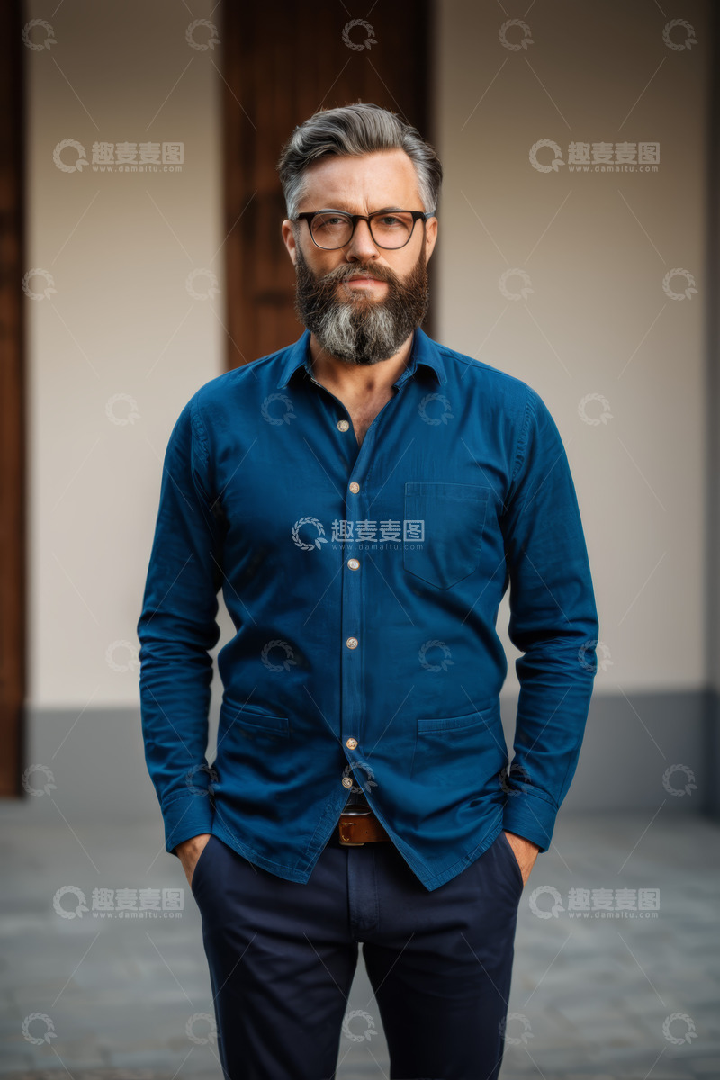 高清大图下载【趣麦麦图】成熟男士身着蓝色衬衫半身像