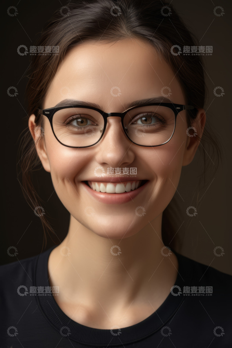 高清大图下载【趣麦麦图】戴眼镜微笑女性肖像