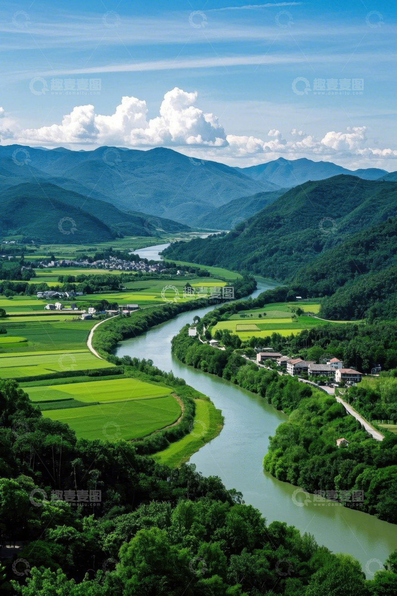 高清大图下载【趣麦麦图】青山绿水间的田园风光