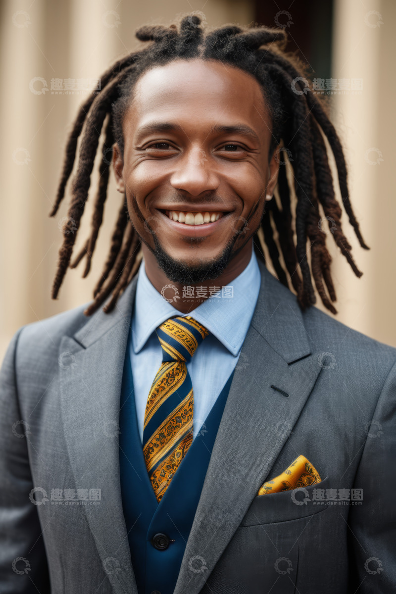 高清大图下载【趣麦麦图】穿着西装微笑的非洲裔男子