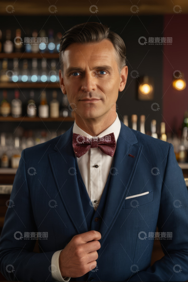 高清大图下载【趣麦麦图】身着西装的男士于酒吧前的肖像