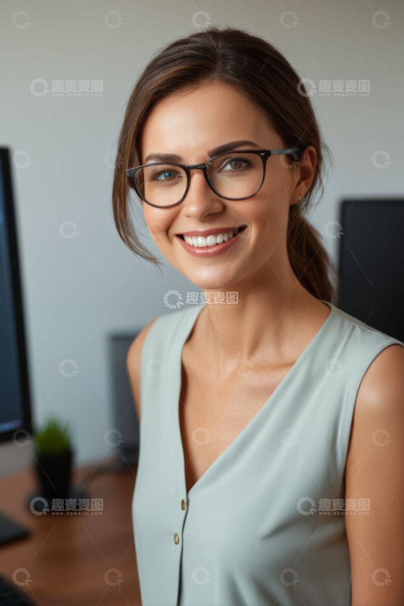 高清大图下载【趣麦麦图】办公室微笑的年轻职业女性