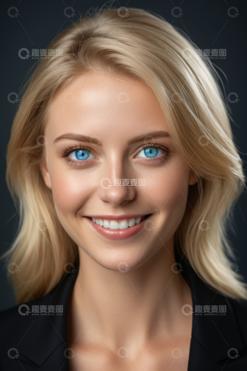 高清大图下载【趣麦麦图】金发女子微笑肖像特写