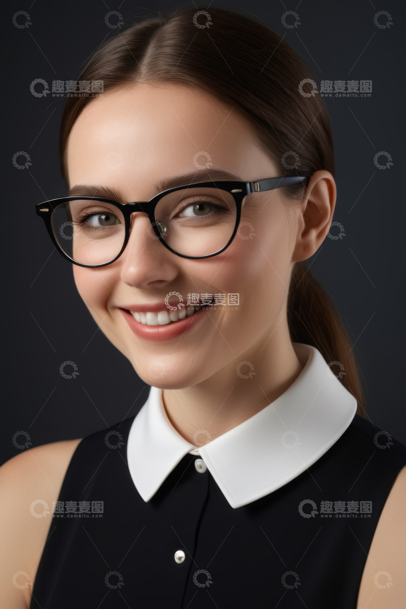 高清大图下载【趣麦麦图】戴眼镜微笑女人肖像