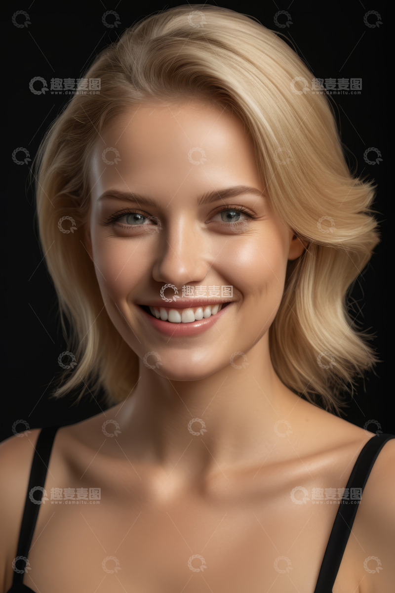 高清大图下载【趣麦麦图】微笑金发女子人物肖像