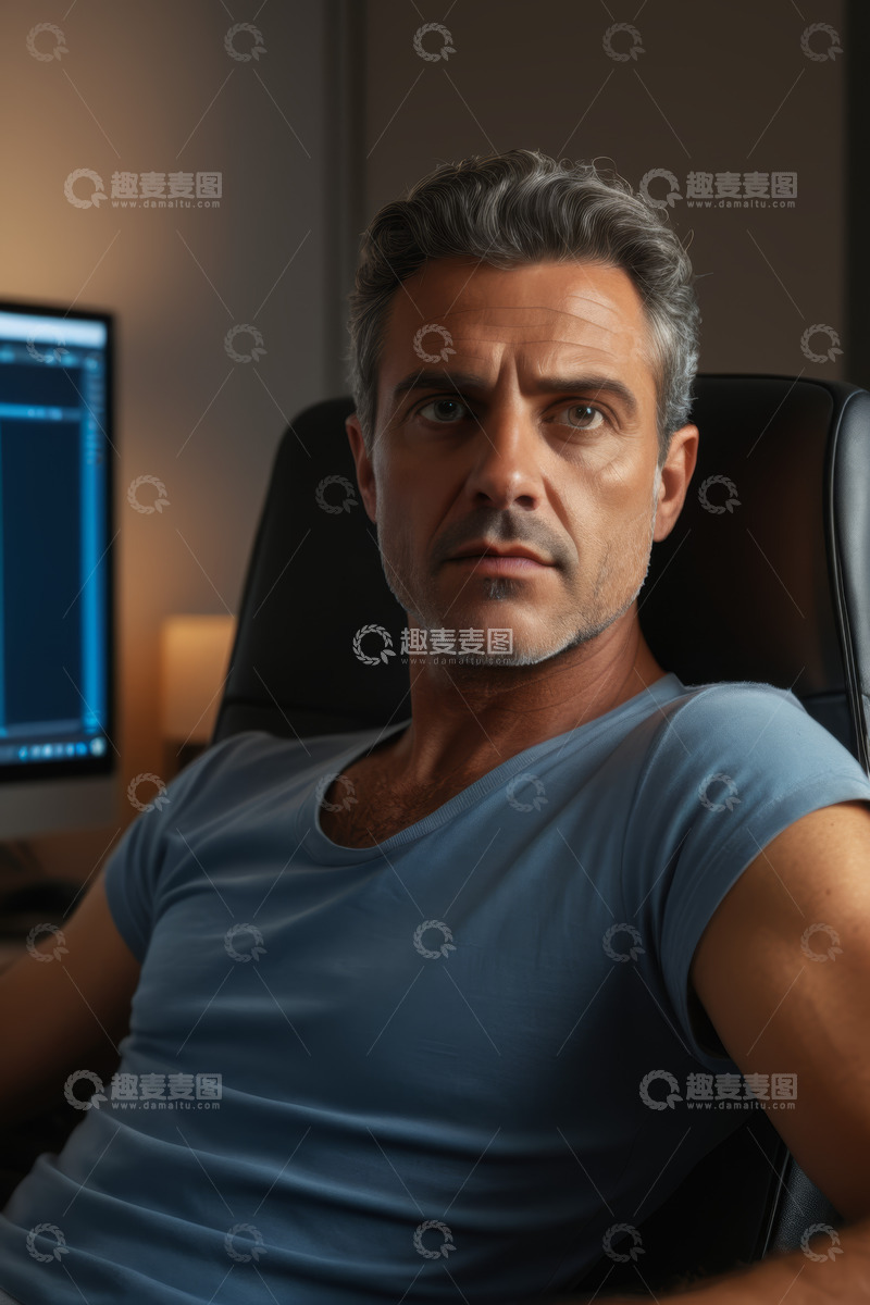 高清大图下载【趣麦麦图】办公椅上的男士专注电脑前