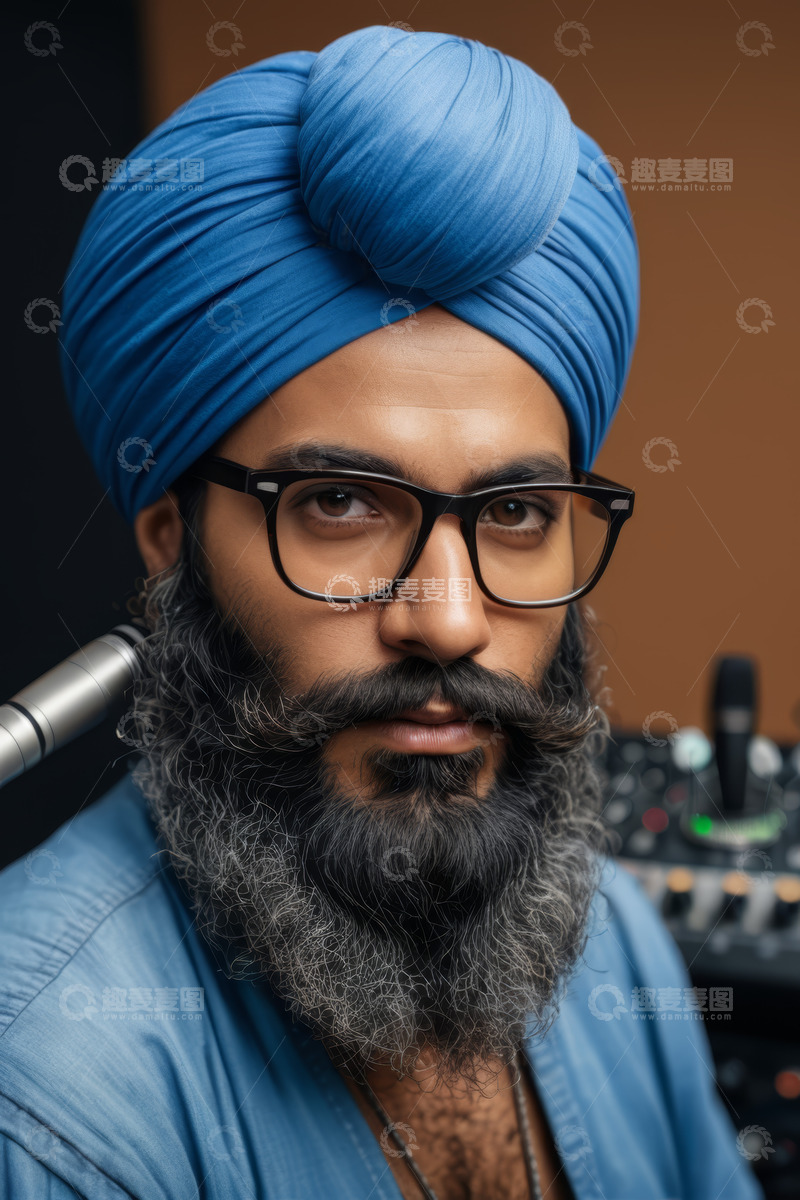 高清大图下载【趣麦麦图】戴蓝色头巾男子特写