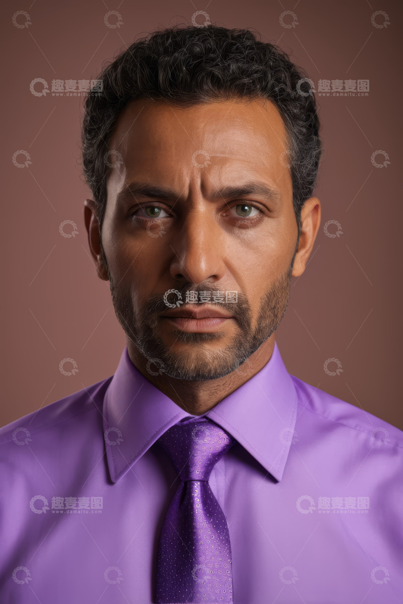 高清大图下载【趣麦麦图】穿紫色衬衫打领带的男士肖像