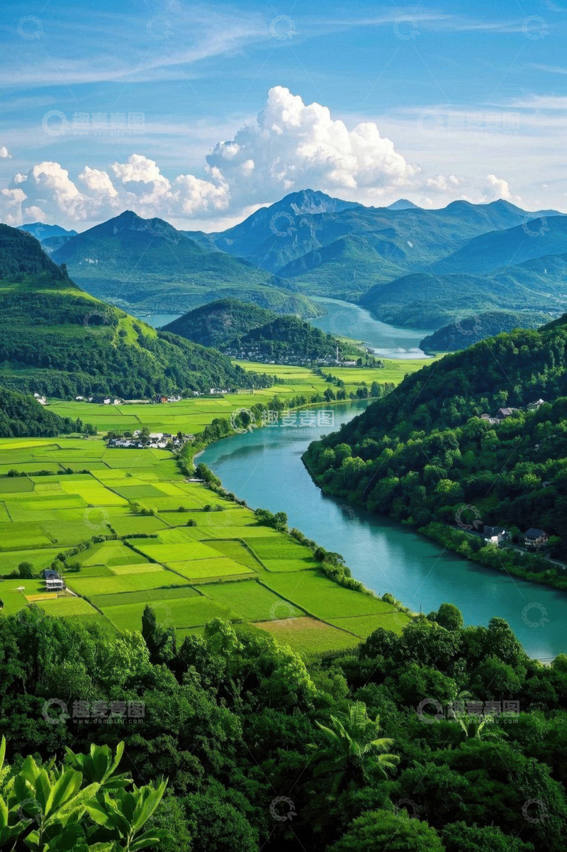 高清大图下载【趣麦麦图】青山绿水间的田园风光