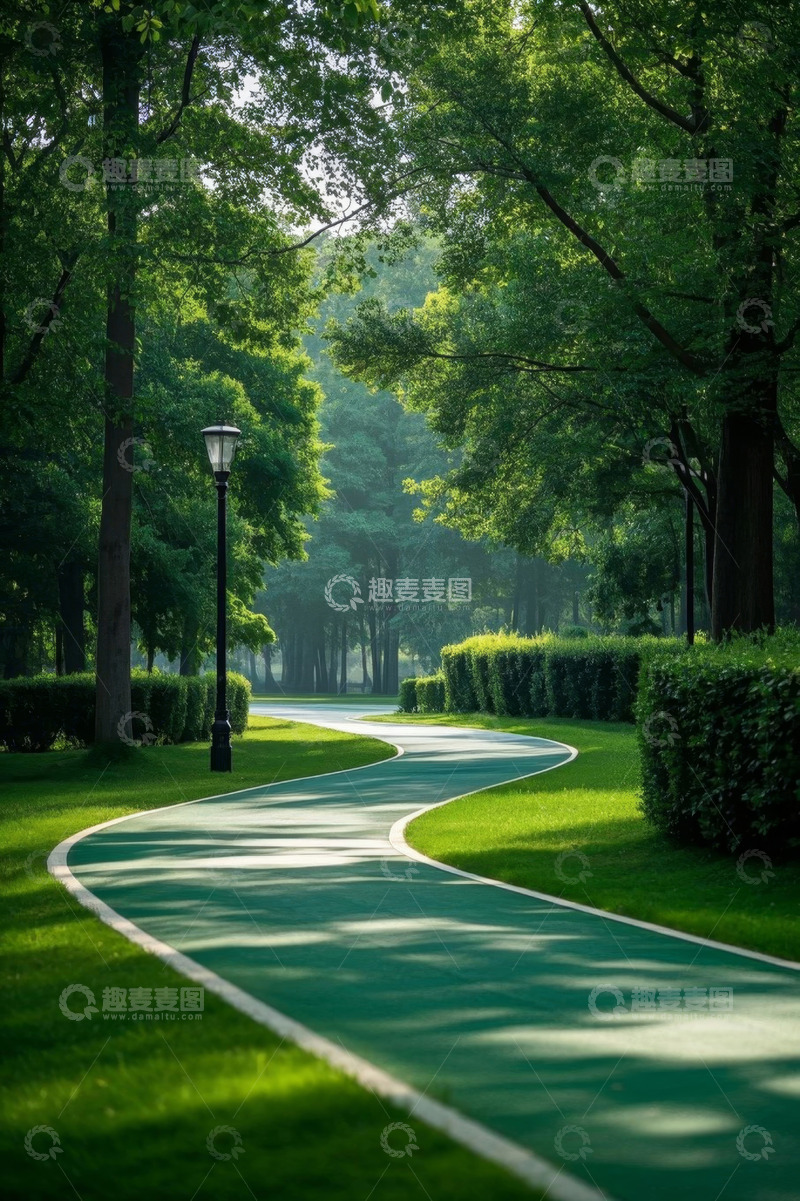 高清大图下载【趣麦麦图】公园内的绿色蜿蜒步道