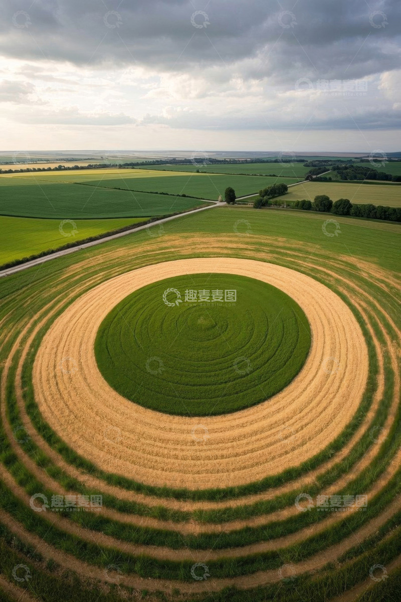 高清大图下载【趣麦麦图】航拍农田圆形图案景观