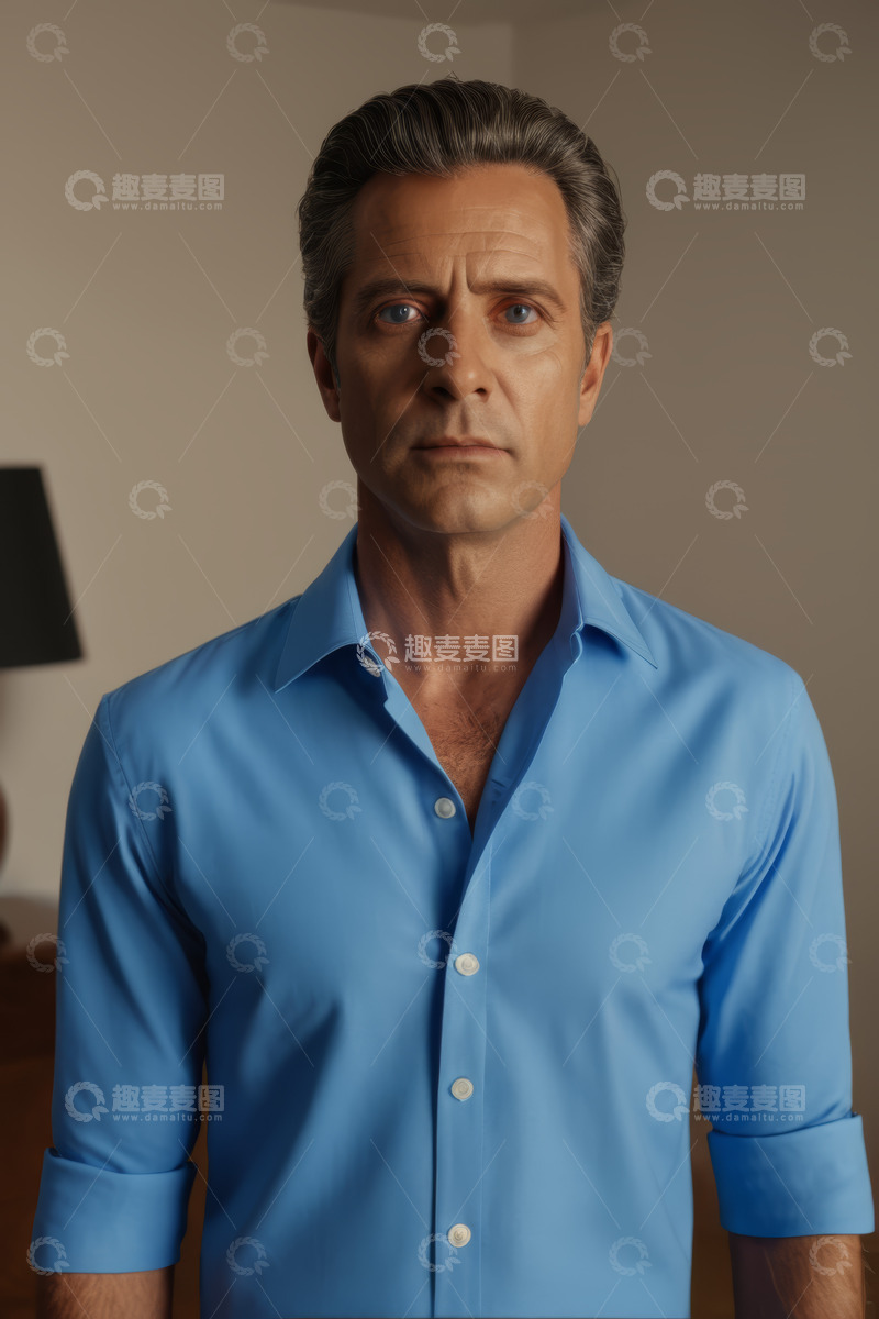 高清大图下载【趣麦麦图】穿蓝色衬衫的成熟男性