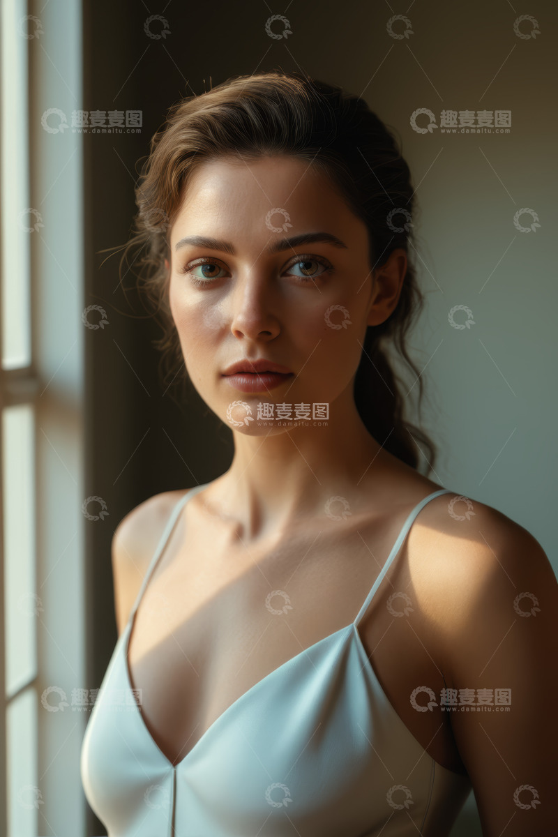 高清大图下载【趣麦麦图】窗边女子半身肖像