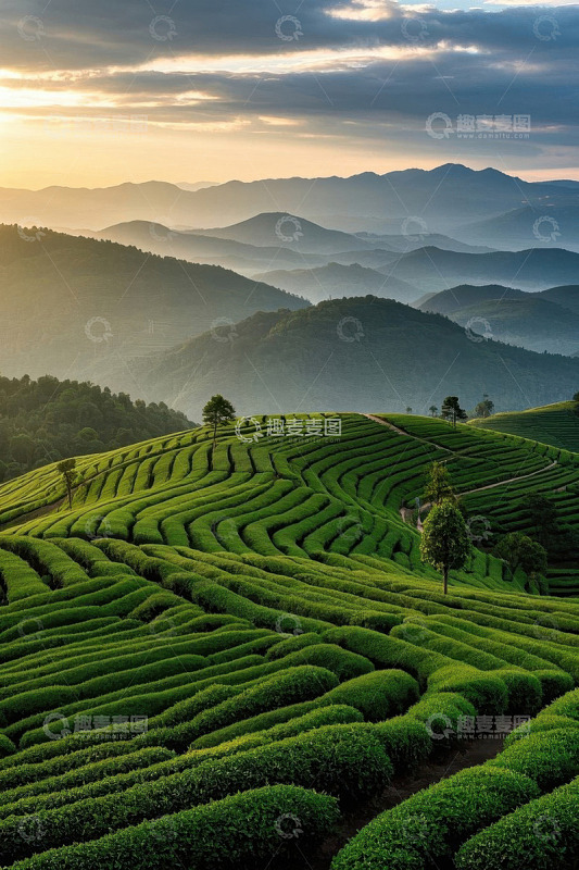 山间绿色茶园自然风光